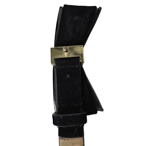 Vtg Talbots Womens Black Velvet & Leather Thin Belt Bow w Gold Size XS Y2K - Picture 4 of 12